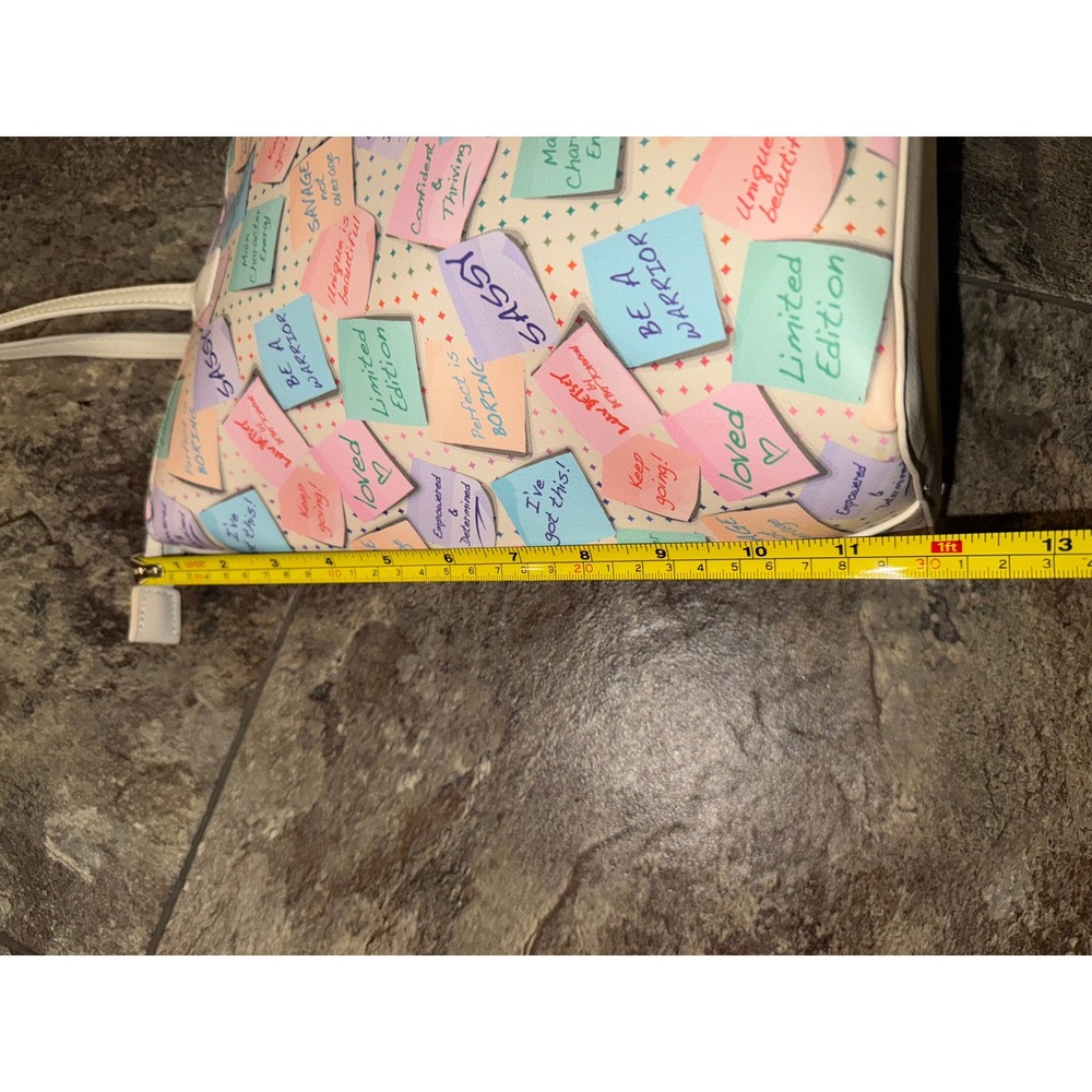 NWT‎ Betsy Johnson Tote Bag Multi Color Post It Note Print Zipper Top Straps - Picture 5 of 10